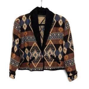 Vtg 90s New Identity Southwestern Tapestry Jacket Cotton Aztec Concho Button M